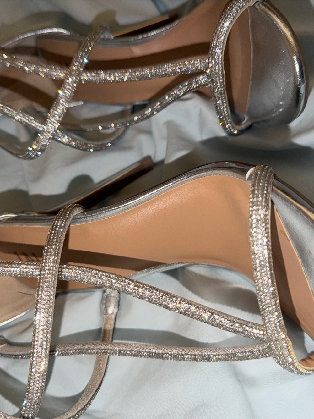 INC International Concepts Silver Rhinestone Strappy Heels